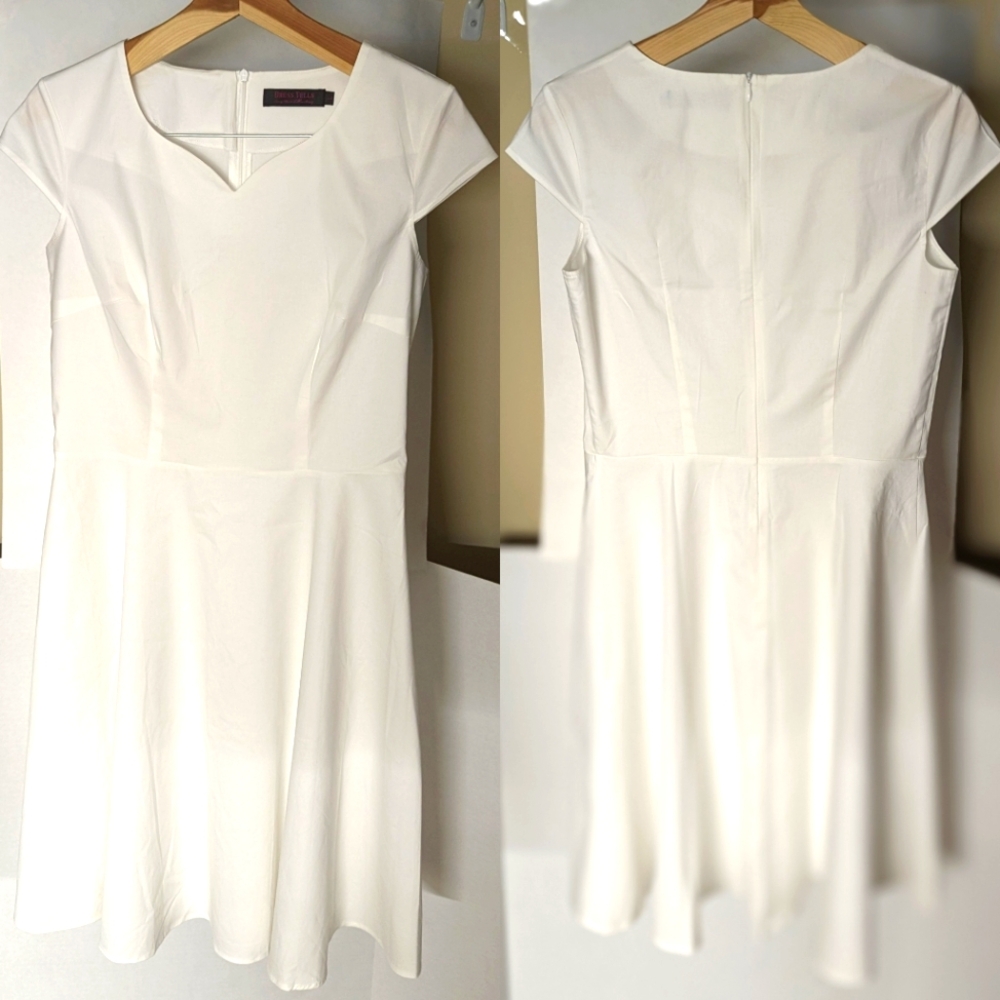 Dress Tells new white fit & flare dress sz L cap sleeves